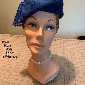 Vintage Royal Blue Wool Hat / Beret with Tassel 1950s